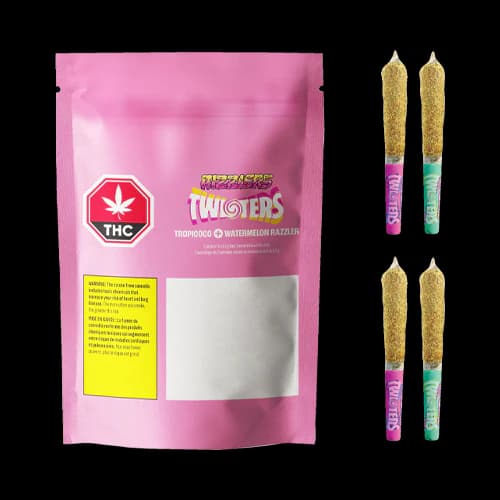 RIZZLERS - Watermelon Razzler + Tropicoco 4 x 0.5g Kief Coated Infused Pre-Rolls