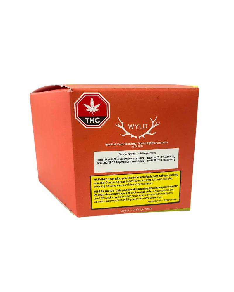 Wyld - Multipack of 10, Wyld Peach 3:1 CBD:THC (300mg CBD:100mg THC) Soft Chews
