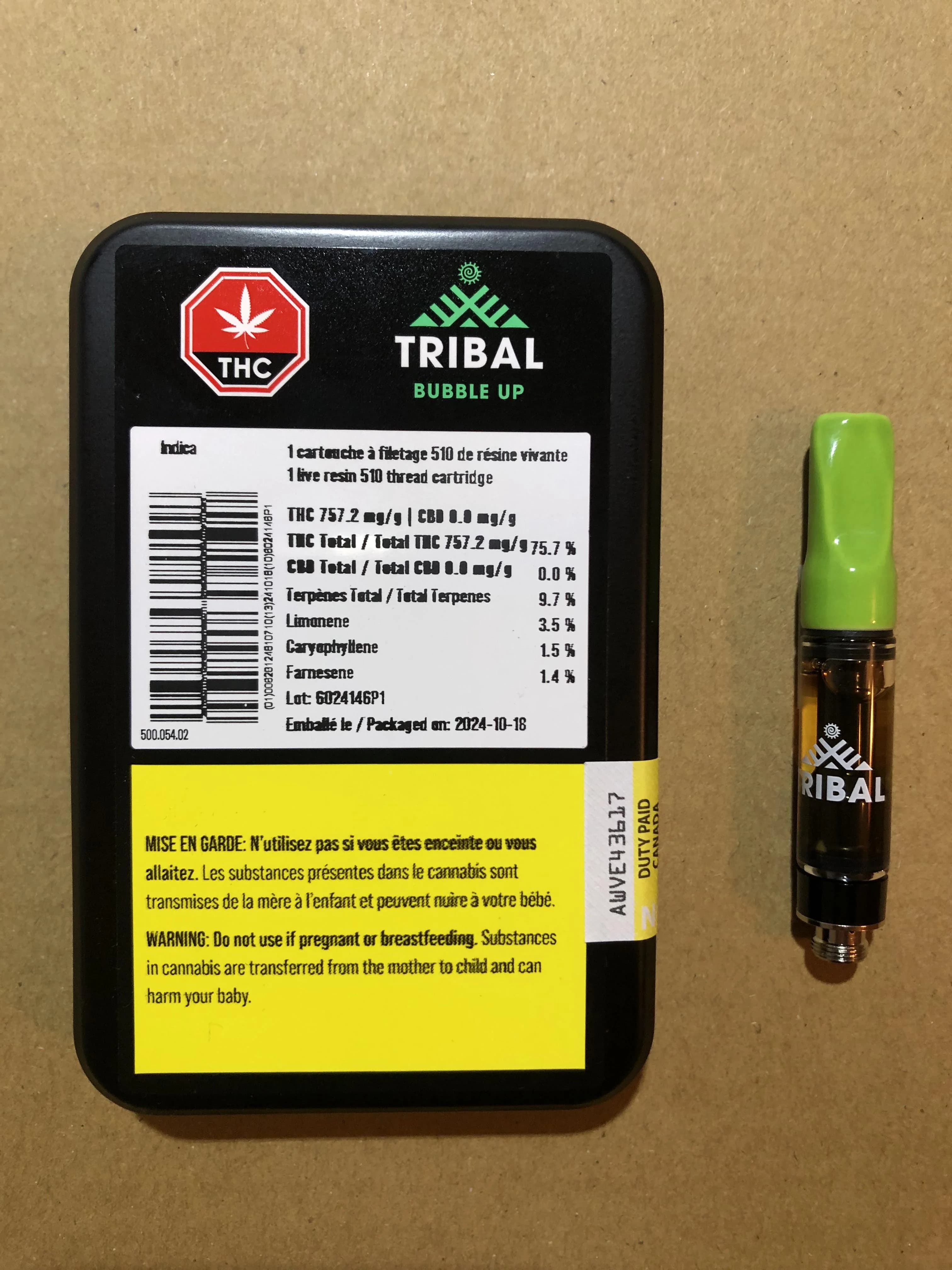 Tribal - Tribal Bubble Up Live Resin 1g Prefilled Vape Cartridge