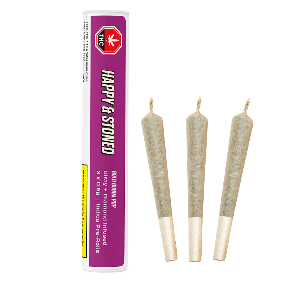 Happy & Stoned - Bold Bubba Pop 3 x 0.5g Disty + Diamond Infused Pre-Rolls by Happy & Stoned - Infused Pre-Rolls