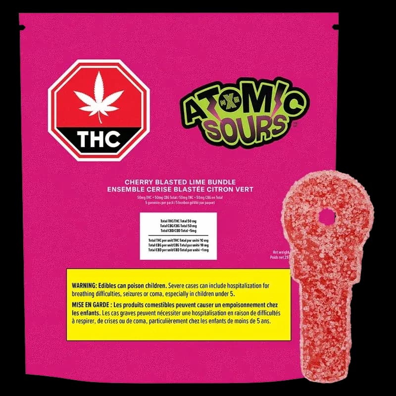 XMG Atomic Sours Cherry Blasted Lime Bundle - Multipack of 5, Cherry Blasted Lime Bundle 1x5.8g Soft Chews 29g — Edible