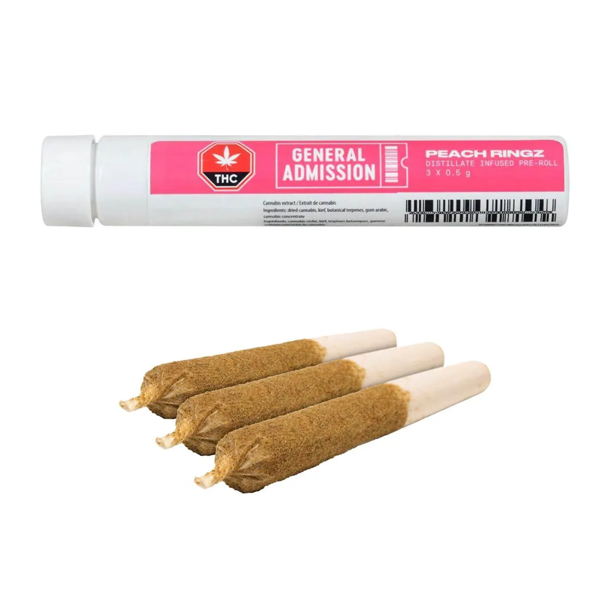 General Admission Peach Rizz 3 x 0.5g Distillate Infused Pre-Rolls 1.5g — Infused Pre-Roll