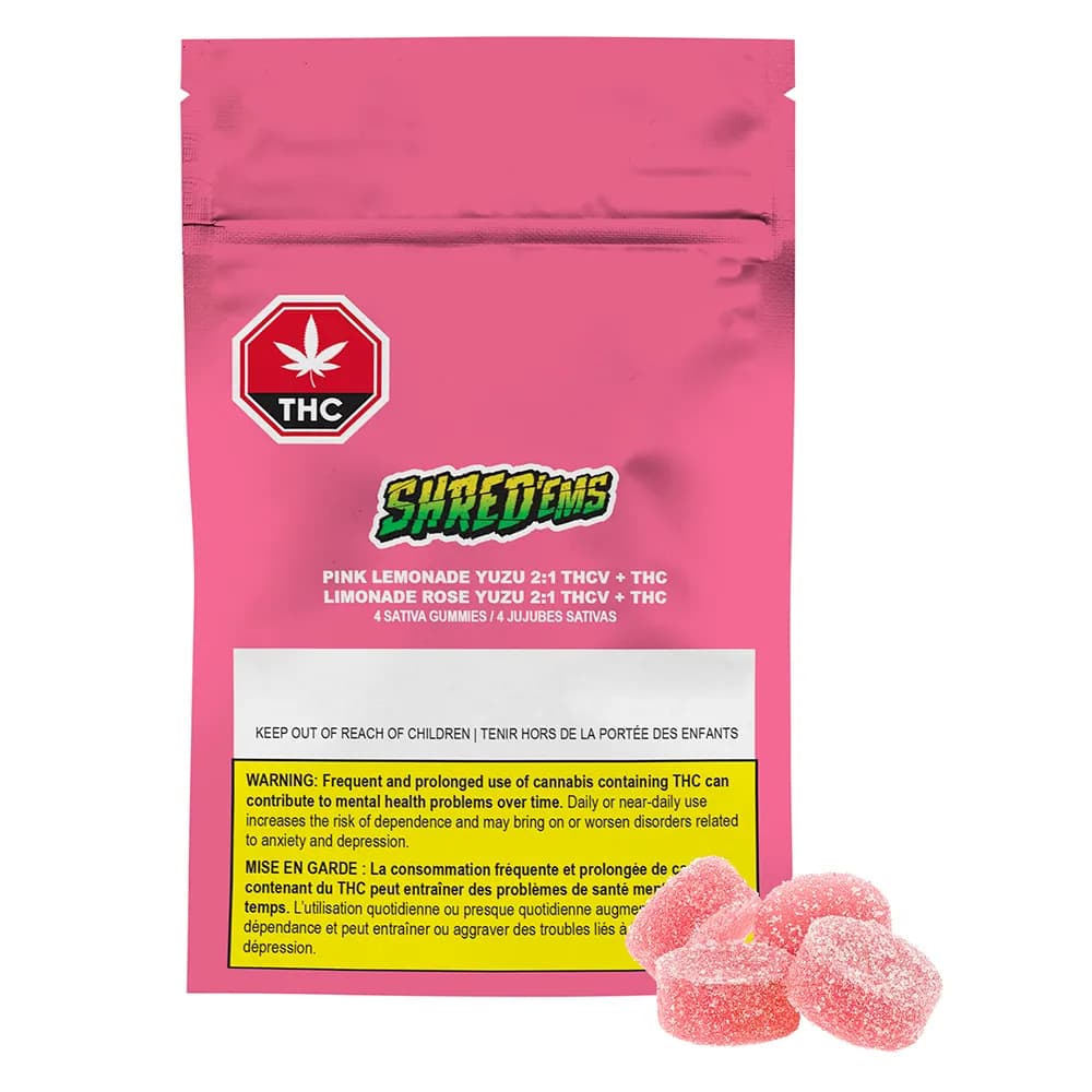 SHRED'EMS Pink Lemonade Yuzu 2:1 THCV/THC 4 x 4.5g Soft Chews 18g — Edible