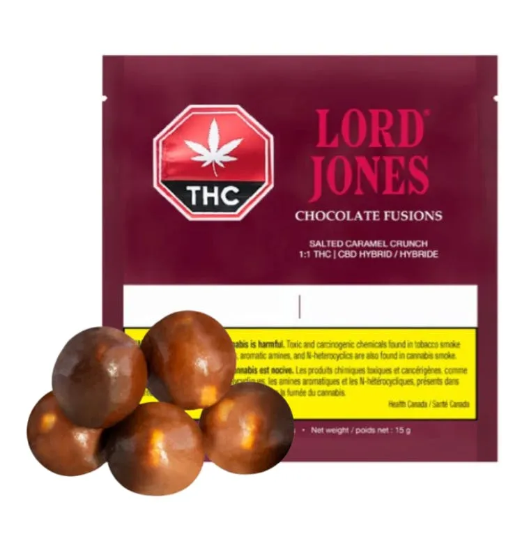 Lord Jones Lord Jones Chocolate Fusions Salted Caramel Crunch 1:1 THC CBD Chocolates 15g — Edible