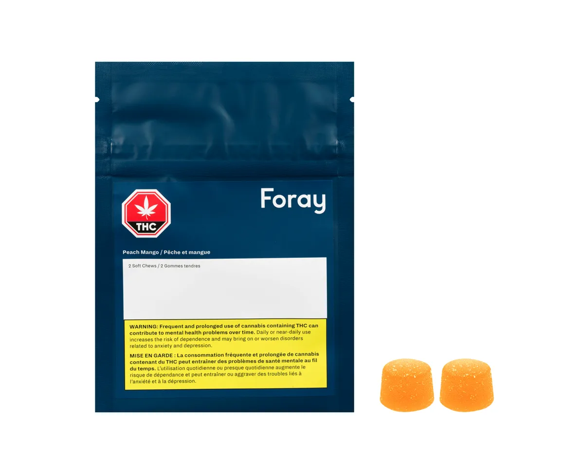 Foray Dosecann LD Inc.-Foray 2 Soft Chews Peach Mango 0.3g — Edible
