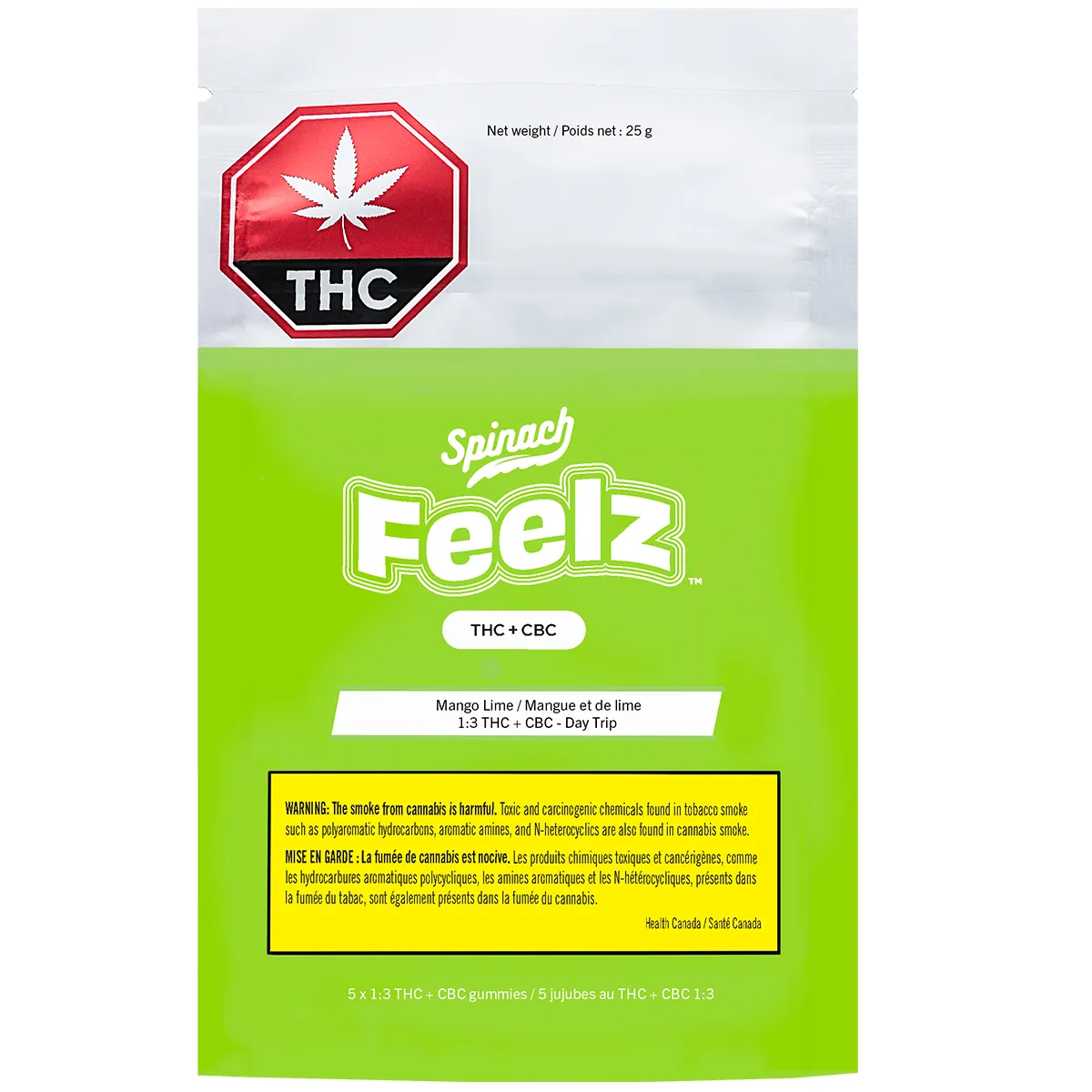 SPINACH FEELZ FEELZ Mango Lime 1:3 THC+CBC Soft Chews Day Trip 5x5g 25g — Edible