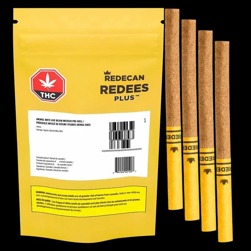 Redecan Animal Rntz Redees PLUS Live Resin Infused Pre-Roll - Animal Rntz Redees PLUS 4 x 0.5g Live Resin Infused Pre-Rolls 2g — Infused Pre-Roll