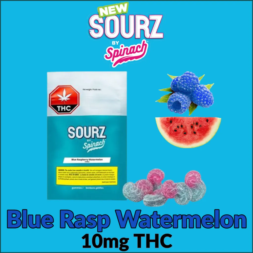 SOURZ by Spinach SOURZ by Spinach - Multipack of 5 Fully Blasted Blue Raspberry Watermelon 1 x 10mg Soft Chews 25g — Edibles