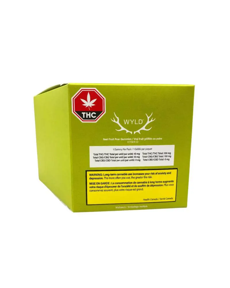 Wyld Multipack of 10, Wyld Pear 1:1 THC:CBG (100mg THC:100mg CBG) Soft Chews 40g — Edible