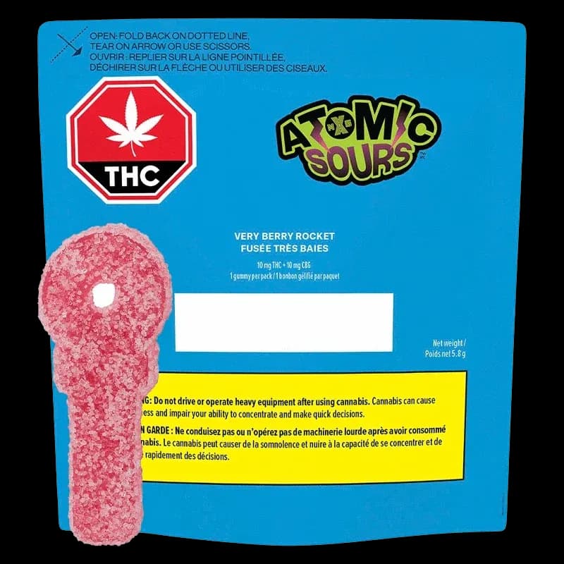 XMG Atomic Sours XMG Atomic Sours - Multipack of 5 Very Berry Rocket Bundle 1x5.8g Soft Chews 29g — Edibles