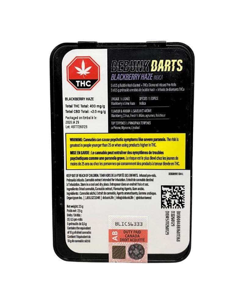 DEBUNK - Blackberry Haze 5 x 0.5g Bubble Hash Coated Infused Pre-Rolls by DEBUNK - Infused Pre-Rolls