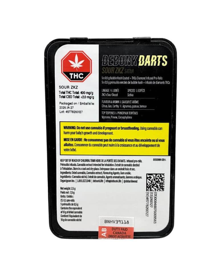 DEBUNK - Sour ZKZ 5 x 0.5g Bubble Hash Coated Infused Pre-Rolls by DEBUNK - Infused Pre-Rolls