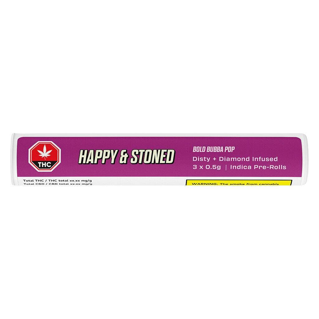Happy & Stoned - Bold Bubba Pop 3 x 0.5g Disty + Diamond Infused Pre-Rolls by Happy & Stoned - Infused Pre-Rolls