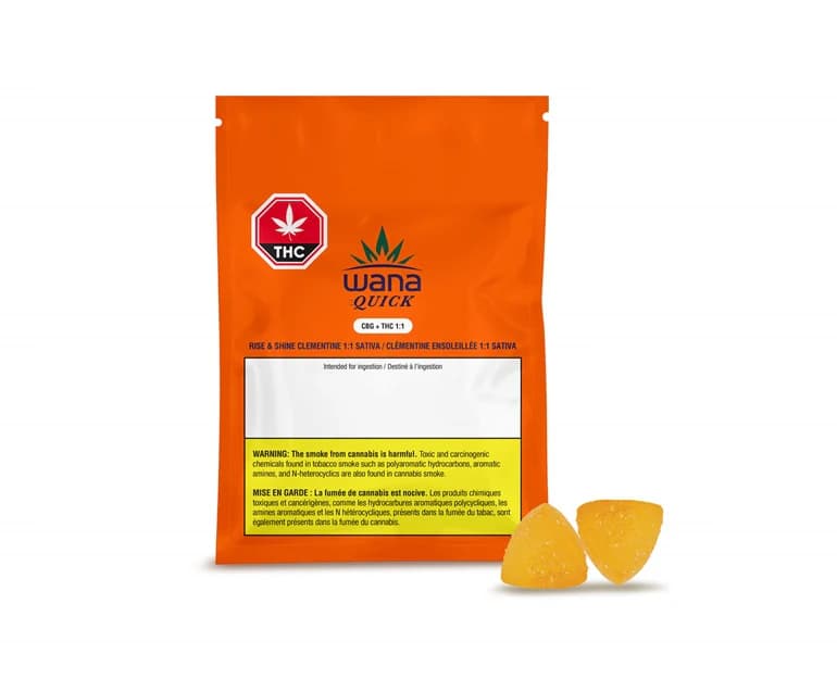 Rise & Shine Clementine 1:1 Sativa 2 x 4.5g Soft Chews by Wana QUICK - Edibles