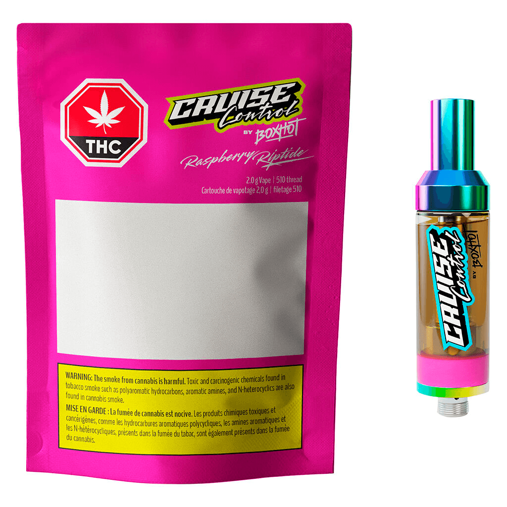 Raspberry Riptide THC + CBD 510 Thread Cartridge 2.0g by Cruise Control by Boxhot - Vape Carts