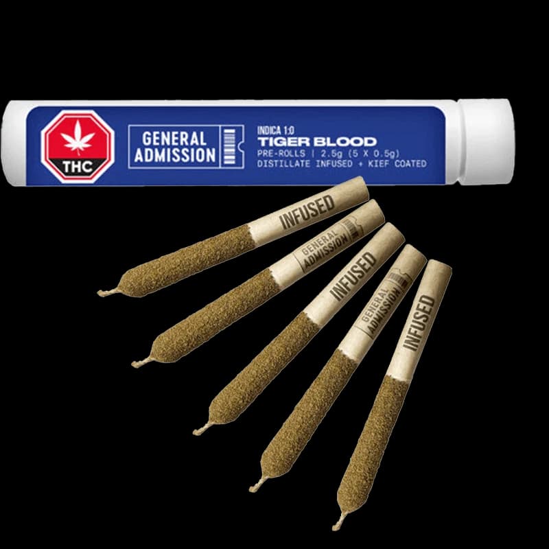 General Admission - Tiger Blood 5 x 0.5g Distillate Infused Pre-Rolls by General Admission - Infused Pre-Rolls
