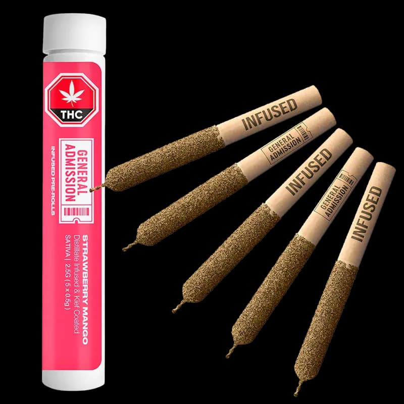 Strawberry Mango Distillate Infused Pre-Rolls 5x0.5g by General Admission - Infused Pre-Rolls