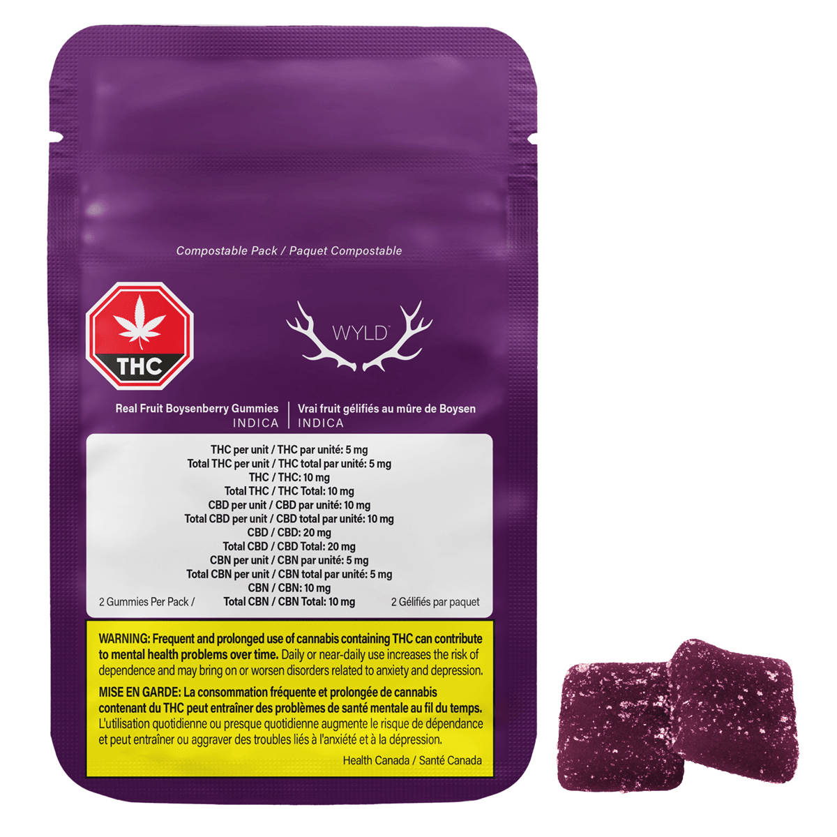 Wyld Real Fruit Boysenberry 2:1:1 CBD:THC:CBN (Indica) by Wyld - Edibles