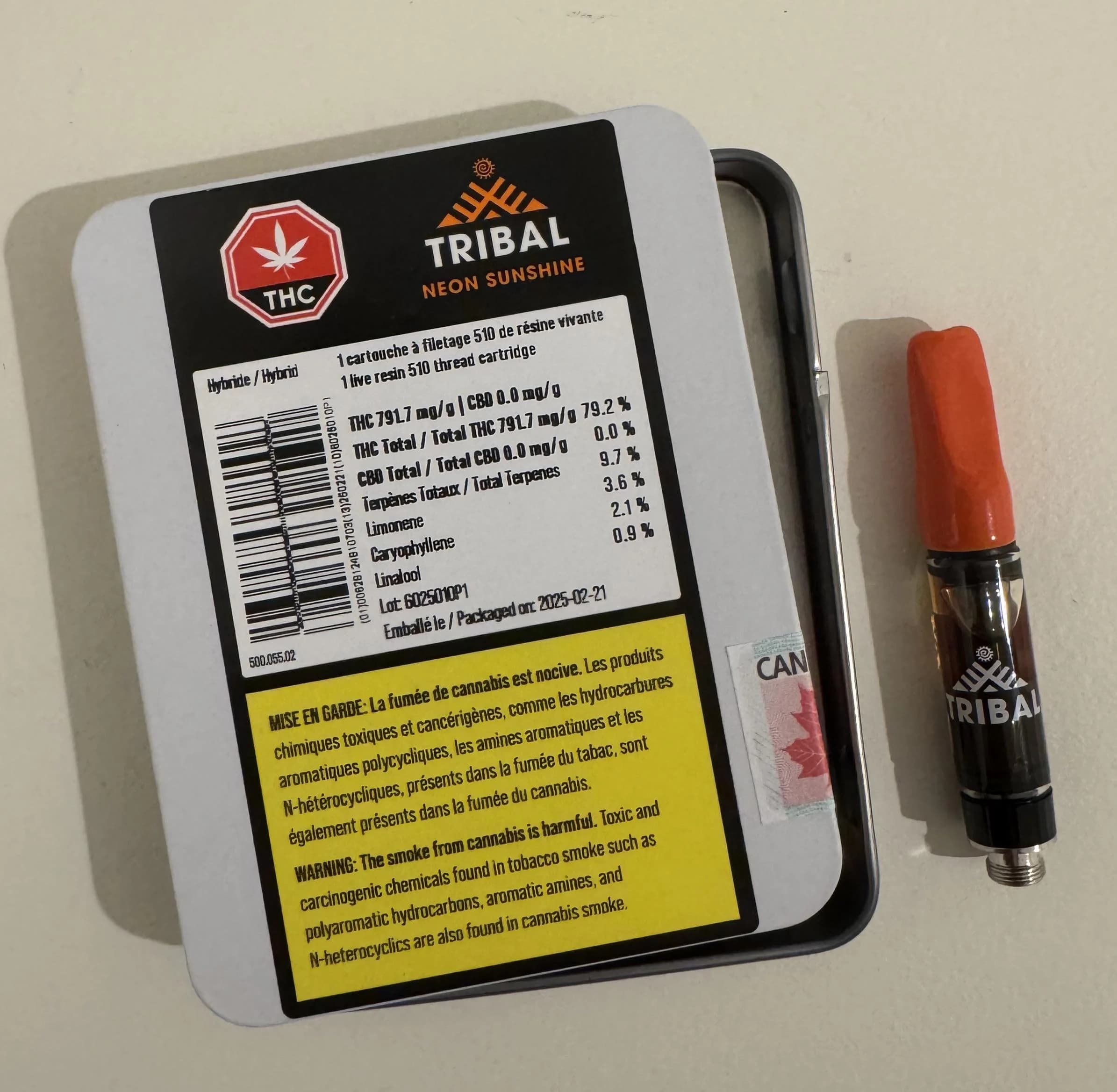 Neon Sunshine Live Resin Vape by Tribal - Vape Carts