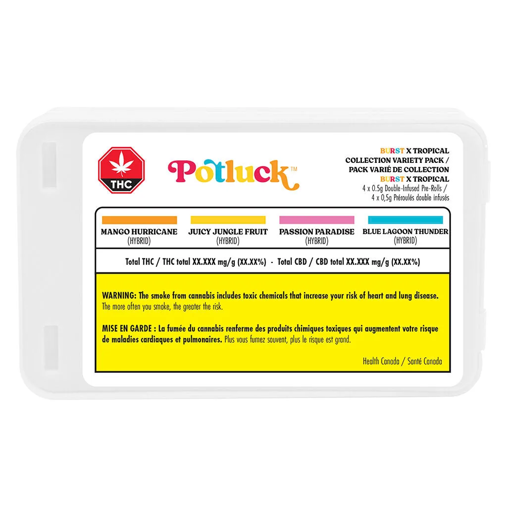 Potluck Potluck - Tropical X Burst Collection Variety 4 x 0.5g Infused Pre-Rolls 2g — Infused Pre-Rolls