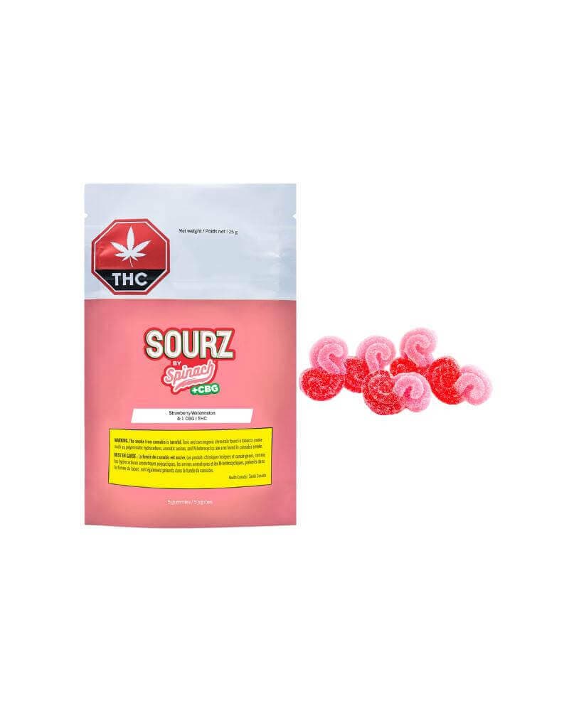 SOURZ by Spinach - SOURZ by Spinach Strawberry Watermelon 4:1 CBG:THC 5pk Soft Chews by SOURZ by Spinach - Edibles