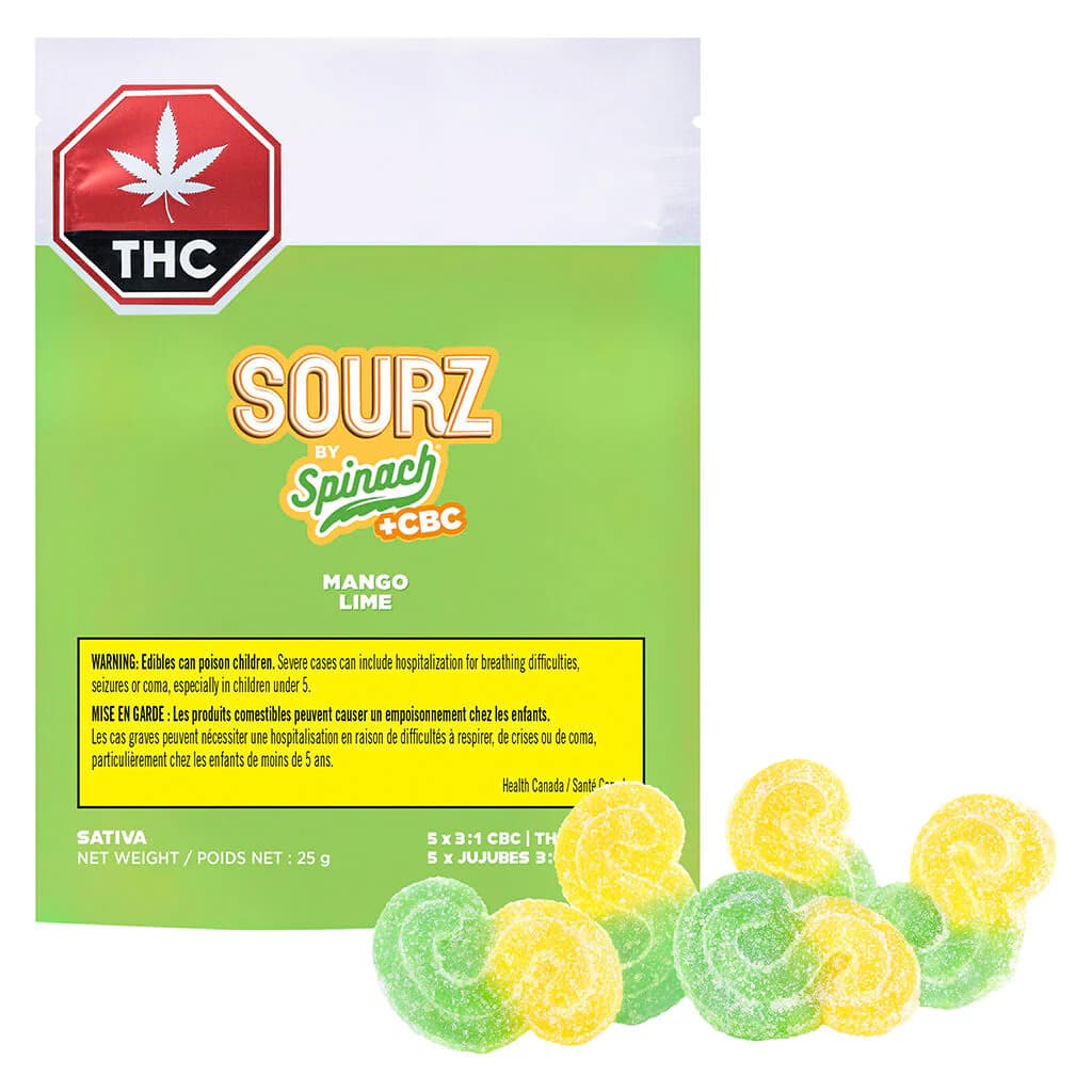 SOURZ by Spinach - Fully Blasted Mango Lime 1:1 CBC THC 1pk soft chew by SOURZ by Spinach - Edibles